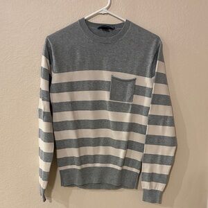 French Connection Striped Crewneck Sweater in Gray and Cream